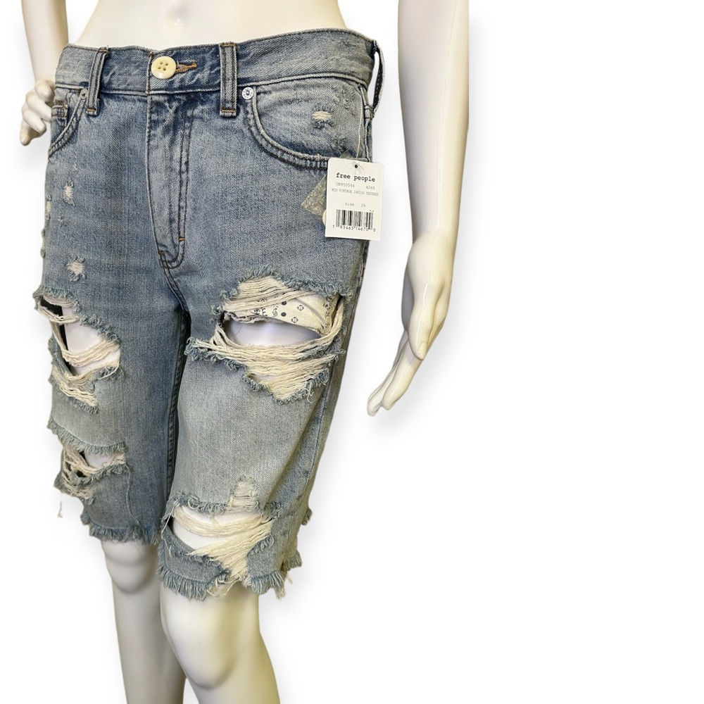 Free People Mid Vintage Indigo Distressed Shorts